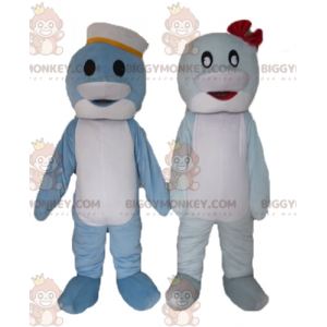 2 BIGGYMONKEY™s blue and white fish dolphins mascot -