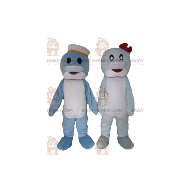 2 BIGGYMONKEY™s blue and white fish dolphins mascot -