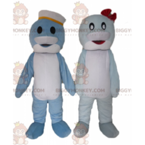 2 BIGGYMONKEY™s blue and white fish dolphins mascot -