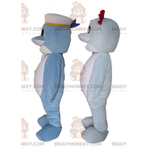 2 BIGGYMONKEY™s blue and white fish dolphins mascot -