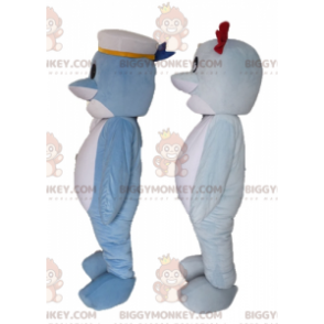 2 BIGGYMONKEY™s blå og hvite fiskedelfinmaskot - Fiskemaskotter - BIGGYMONKEY_04435 - BiggyMonkey.com