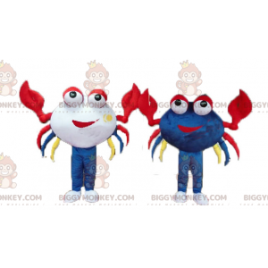 2 BIGGYMONKEY™s maskot af meget farverige og smilende krabber -