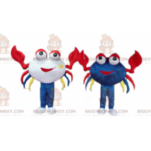 2 BIGGYMONKEY™s maskot av veldig fargerike og smilende krabber - Fiskemaskotter - BIGGYMONKEY_04436 - BiggyMonkey.com