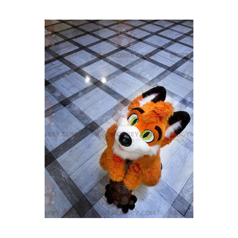 Costume de mascotte BIGGYMONKEY™ de renard orange blanc et noir Costume de mascotte BIGGYMONKEY™ de renard orange blanc et noir