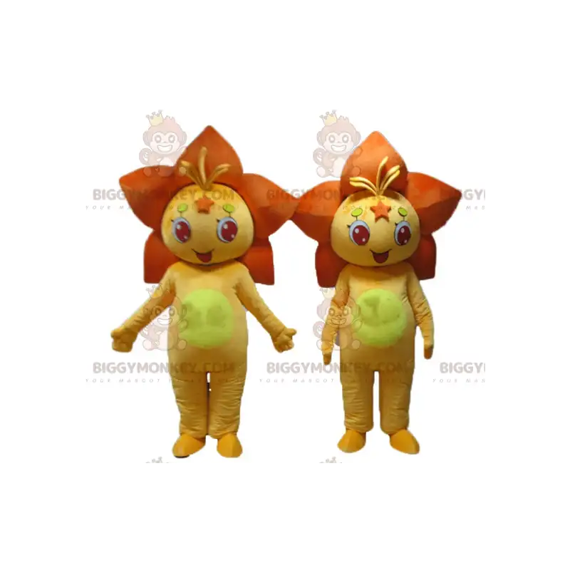 2 mascotte del fiore di giglio arancione e giallo di 2 mascotte del fiore di giglio arancione e giallo di