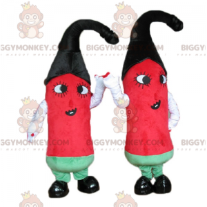 Duo de mascottes BIGGYMONKEY™ de piments rouges verts et noirs