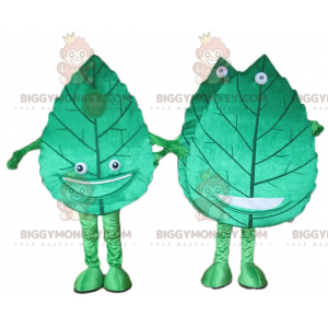 2 BIGGYMONKEY™s giant smiling green leaf mascots -