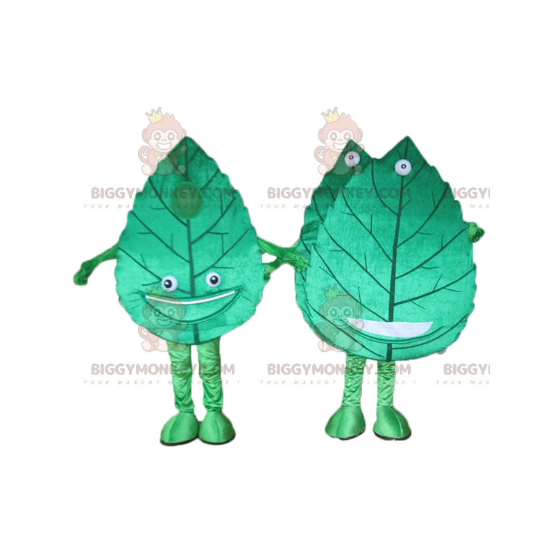 2 BIGGYMONKEY™s gigantiske smilende grønne bladmaskoter - Plant maskoter - BIGGYMONKEY_04440 - BiggyMonkey.com