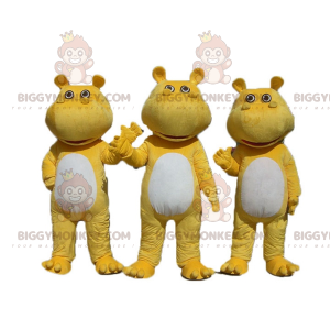 3 mascottes BIGGYMONKEY™ d'hippopotames jaunes et blancs -