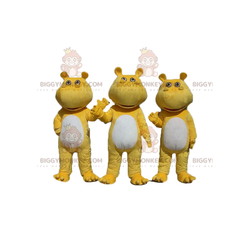 3 mascote de hipopótamos amarelos e brancos do BIGGYMONKEY™ – 3 mascote de hipopótamos amarelos e brancos do BIGGYMONKEY™ –