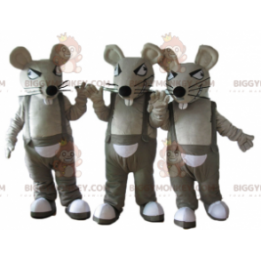 3 BIGGYMONKEY's mascotte grijze en witte ratten in overalls - Muis mascotte - BIGGYMONKEY_04449 - BiggyMonkey.com