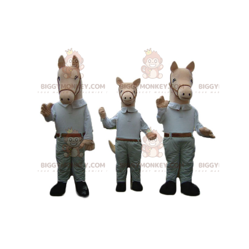 3 maskotki koni BIGGYMONKEY™ w koszuli i spodniach -