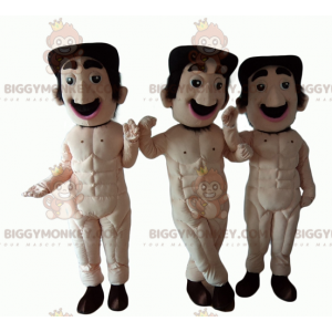 3 BIGGYMONKEY™s Fully Naked Mustached Men Mascot -