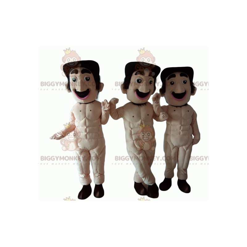 3 BIGGYMONKEY™s Fully Naked Mustached Men Mascot -