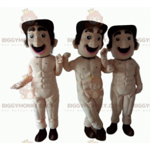 3 BIGGYMONKEY™s Fully Naked Mustached Men Mascot -