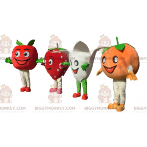 4 mascote do BIGGYMONKEY™ um tomate um morango uma flor e uma