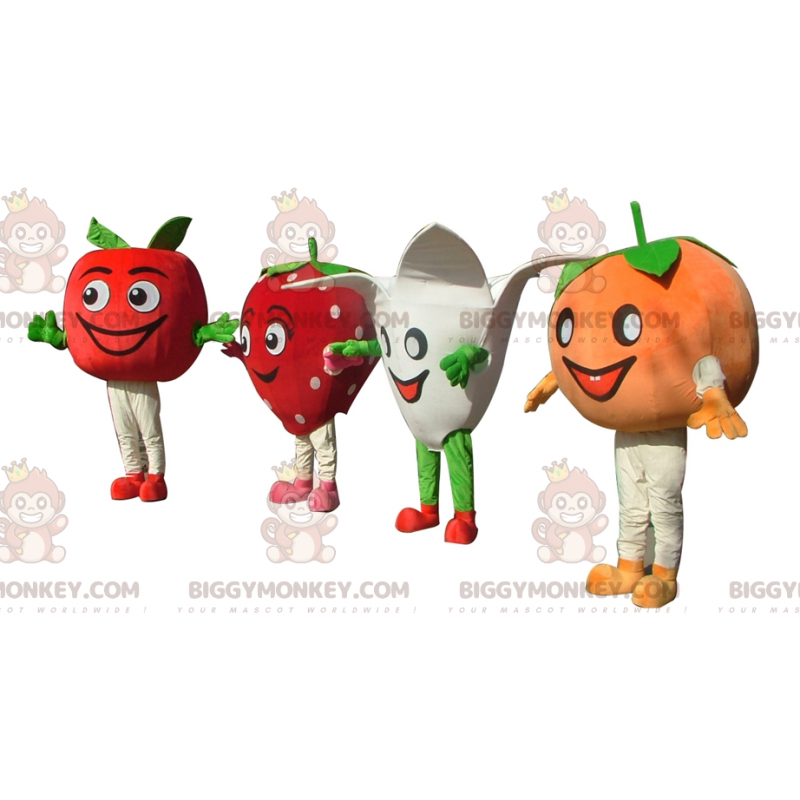 4 mascottes BIGGYMONKEY™ une tomate une fraise une fleur et une