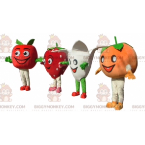 4 mascottes BIGGYMONKEY™ une tomate une fraise une fleur et une