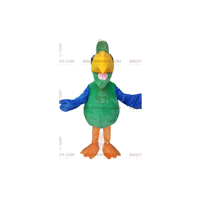 Costume de mascotte BIGGYMONKEY™ de perroquet vert jaune et Costume de mascotte BIGGYMONKEY™ de perroquet vert jaune et