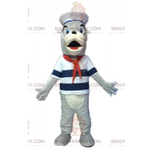 BIGGYMONKEY™ mascot costume of gray and white sea lion dressed