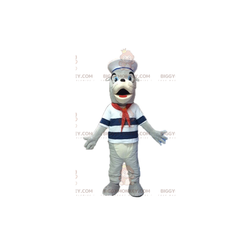 Disfraz de mascota BIGGYMONKEY™ de león marino gris y blanco Disfraz de mascota BIGGYMONKEY™ de león marino gris y blanco