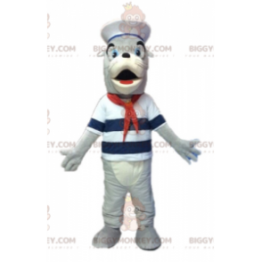 BIGGYMONKEY™ mascot costume of gray and white sea lion dressed