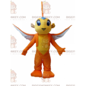 Traje de mascote de peixe voador amarelo e laranja BIGGYMONKEY™