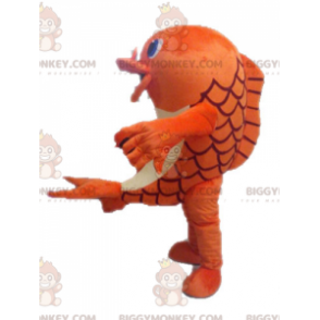 Traje de mascote BIGGYMONKEY™ de peixe laranja e branco. Traje