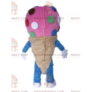 Costume de mascotte BIGGYMONKEY™ de cornet de glace rose.