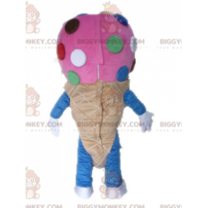 Costume de mascotte BIGGYMONKEY™ de cornet de glace rose.