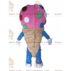 Vaaleanpunainen Ice Cream Cone BIGGYMONKEY™ maskottiasu. Ice