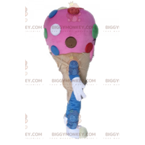 Costume de mascotte BIGGYMONKEY™ de cornet de glace rose.