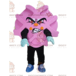 Traje de mascote promocional BIGGYMONKEY™ rosa e preto.