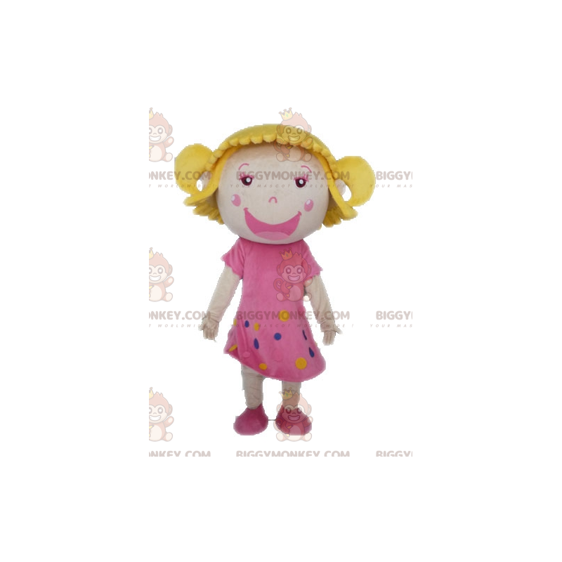 BIGGYMONKEY™ Mascottekostuum Blond meisje met roze jurk - BIGGYMONKEY™ Mascottekostuum Blond meisje met roze jurk -