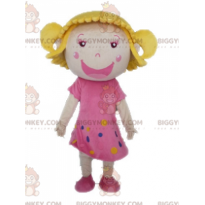 BIGGYMONKEY™ maskottiasu Blondi tyttö vaaleanpunaisella mekolla - Poikien ja tyttöjen maskotit - BiggyMonkey.com