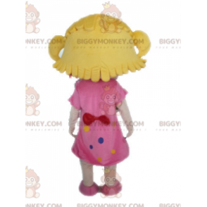 BIGGYMONKEY™ Mascottekostuum Blond meisje met roze jurk -