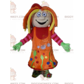 BIGGYMONKEY™ Buntes Maskottchen-Kostüm für Mädchen mit Dreadlocks - Maskottchen für Jungen und Mädchen - BiggyMonkey.com
