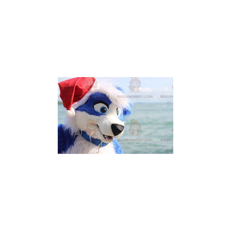 Costume mascotte BIGGYMONKEY™ cane blu e bianco - Costume mascotte BIGGYMONKEY™ cane blu e bianco -