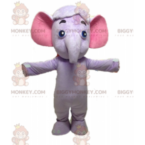 Purppura ja vaaleanpunainen norsu BIGGYMONKEY™ maskottiasu.