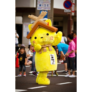 BIGGYMONKEY™ Costume da mascotte Gatto giallo con tetto in