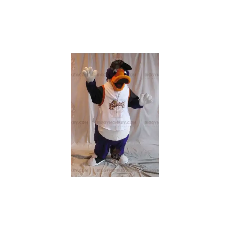 BIGGYMONKEY™ Enten-Maskottchen-Kostüm in Orange, Lila und BIGGYMONKEY™ Enten-Maskottchen-Kostüm in Orange, Lila und