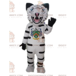 BIGGYMONKEY™ white leopard lynx mascot costume. Cheetah