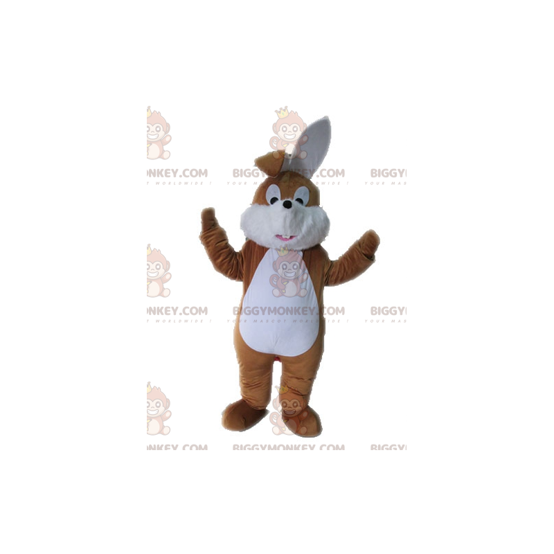 Traje de mascote macio e fofo de coelho marrom e branco