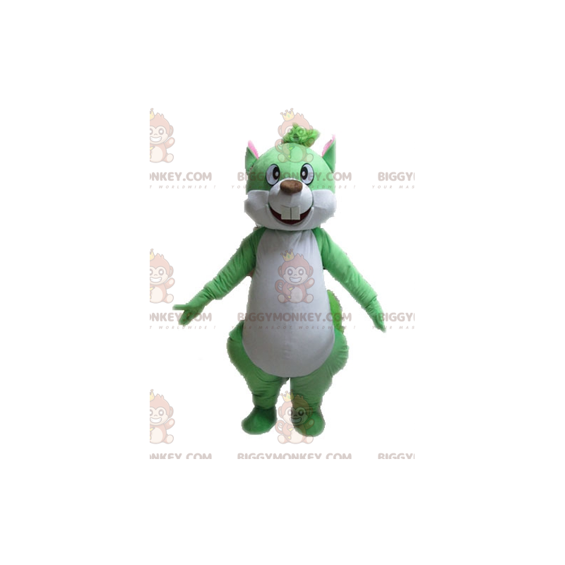 Costume de mascotte BIGGYMONKEY™ d'écureuil vert et blanc géant Costume de mascotte BIGGYMONKEY™ d'écureuil vert et blanc géant