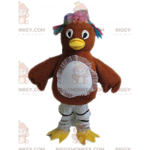 Kostým maskota hnědé slepice BIGGYMONKEY™ s třpytivými peříčky