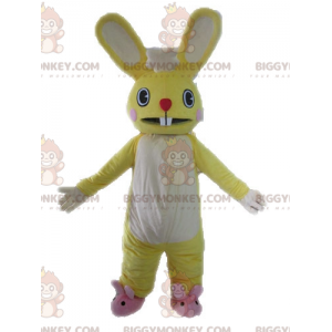 Grappig reuze geel en wit konijn BIGGYMONKEY™ mascottekostuum -