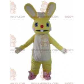 Lustiges riesiges gelbes und weißes Häschen BIGGYMONKEY™ Maskottchen-Kostüm - Kaninchen Maskottchen - BiggyMonkey.com