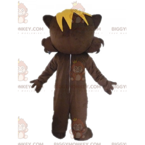 Traje de mascote de esquilo marrom e rosa muito sorridente
