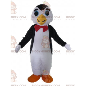 Zwart-witte pinguïn BIGGYMONKEY™ mascottekostuum met vlinderdas