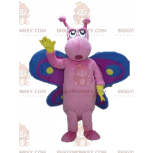 Αστεία πολύχρωμη στολή μασκότ BIGGYMONKEY™ με ροζ μωβ και μπλε